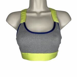F2R Athletic Sports Grey Yellow Mesh Criss Cross Bra Small
